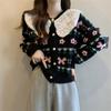 Cardigan Jacket con Cuello Peter Pan 2024 Primavera Nuevo Encaje Empalmado Diseño para Mujer Reductor de Edad Tejido de Manga Larga