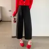 Calça Cropped de Lã Estilo Vovó para Mulheres, Engrossada, Novo Estilo Outono/Inverno, Modelagem Solta, Emagrecedora, Calça Casual de Perna Reta para Mulheres Baixas