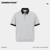 Camiseta Polo Masculina Zoewatson Marca Moderna Legal e Macia Padrão Trigo Gola Lapela Meio Zíper Color Block Manga Curta