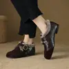 Zapatos planos de cuero retro estilo francés para mujer, nueva colección otoño/invierno 2024, suela gruesa, diseño de punta profunda, cómodos zapatos de algodón