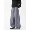 Calça de Moletom Masculina Preta de Perna Larga Outono Estilo Americano Lavada Solta Reta Esportiva Casual Versátil Calça Longa de Perna Larga