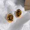 Conjunto de Colar e Brincos Oval com Olho de Tigre Banhado a Ouro Real Joker Maillard Corrente para Clavícula Joias de Alta Qualidade para Mulheres