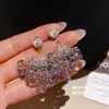 ¡Borla Morada con Forma de Abanico de Cristal! Aretes de Borla con Forma de Abanico de Vidrio de Zirconia, Aretes de Lujo Ligero de Gama Alta, Accesorios para Orejas Simples y de Moda al por Mayor