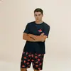 Conjunto de Pijama Corto Estampado para Hombre de Manga Corta Que Se Puede Usar Afuera, Exclusivamente para Amazon y Aliexpress