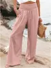 Pantalones de pierna ancha de cintura alta para mujer, pantalones largos casuales sueltos finos de verano, pantalones de estilo playero para vacaciones de color liso con estampado