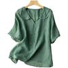Top de Ramio con Cuello Marino de Manga Corta, Blusa Artística Retro de Algodón y Lino, Cuello de Muñeca, Corte Holgado, Adelgazante, Estilo Delgado, Nuevo Modelo 2026