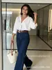 Calça jeans de cor sólida, reta, com elasticidade média, estilo de rua, versátil, da moda, retrô popular europeia e americana