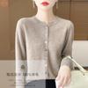 100 Cardigan de Lã Pura Mulheres Outono e Inverno Novo Decote Redondo Manga Comprida Suéter de Malha Solto Zero Cashmere Sweater Top Coat