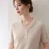 Baicai Veludo 2026 Outono/Inverno Novo Cashmere Tricô Feminino Fio Dourado e Prateado Emagrecedor Gola V Camada Base Suéter Quente de Manga Curta