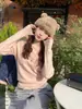 Suéter base de punto rosa de cuello medio alto para mujer, ropa interior, nuevo estilo otoño e invierno, encaje, top estilo perezoso, amarillo