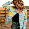 Nueva Chaqueta Corta de Mezclilla de Algodón Transfronteriza Otoño e Invierno Estampado Digital 3D Moda Personalidad Top Delgado Mujer