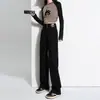 Winter wide leg fleece-lined jeans for women 2023 autumn and winter New High waist retro small narrow straight pants