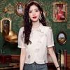 Nueva Camisa Corta Bordada Chinoiserie para Mujer 2024 Verano Nueva Moda Estilo Nacional Abotonada Manga Corta Top de Gasa Camisa Pequeña
