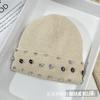 Gorro de punto de pelo de conejo grueso con forro polar para otoño e invierno, gorro de lana con diamantes de imitación a la moda coreana para mujer, gorro cálido para el frío.