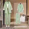 Conjunto de blazer com mangas três quartos e calça cropped transfronteiriço, moda feminina plus size, primavera e outono, estilo elegante e profissional, conjunto de duas peças