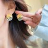 Aretes Estilo Retro Francés Impresión del Atardecer Esmalte Glaseado Goteante Pintura al Óleo Aretes de Perlas Aretes de Plata Placa de Incienso de Mosquitos Clip para Oreja