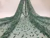 Tela de vestido de moda con bordado de lentejuelas de hoja de sauce y flor de malla de polvo de malla transparente directa de fábrica