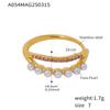 Anillo Ajustable de Acero Inoxidable con Perla de Concha, Circonita Cúbica 5A y Pedrería, Apertura Lateral, Chapado en Oro Real de 18K, Estilo de Nicho de Gama Alta