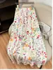 Falda midi de cintura alta floral fluida línea A para mujer, nuevo estilo de verano, adelgazante, longitud media, falda con estampado vintage
