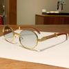 Nuevas gafas de sol ovaladas de metal con patas de madera estilo retro, tendencia de moda para exteriores, gafas de sol casuales y sencillas.