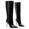 Botas de Cano Alto Europeias e Americanas para Comércio Exterior Padrão Pedra Pontiaguda Tamanho Grande Salto Alto Zíper Lateral Emagrecedoras Moda Botas