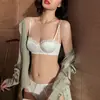 Conjunto de Lencería Europeo Francés Sexy Estilo Delgado Satín Encaje para Senos Grandes para que Parezcan Más Pequeños Set de Sujetador para Mujer Anti-Caída Sujetador