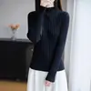 Suéter de Punto Cruzado 2025 Otoño Temprano Nuevo Algodón Puro Cuello Semi Alto Manga Larga Mujer Ajustado Base de Canalé para Invierno