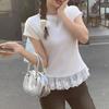 Diseño de Algodón Puro Estilo Ballet Encaje Manga Corta Camiseta para Mujer en Verano Look Adelgazante Capa Interior Camiseta Base Top