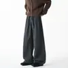 Pantalones Casuales de Moda de Lana Gruesa Holgados de Alta Gama con Diseño de Cuadros Plisados Estilo Americano para Hombre Nuevo de Invierno