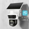 Câmera de Vigilância 4G Alimentada por Energia Solar com Três Lentes, Rotação de 360 Graus e Visualização Remota por Celular para Uso Externo