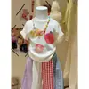 Conjunto de Verano Nuevo Estilo Coreano para Niñas Ningli Camiseta de Manga Corta de Dibujos Animados de Moda Pantalones Largos a Cuadros con Bloques de Color