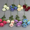 Flores Artificiais Rosa Real de 3 Cabeças Transfronteiriças Flores Falsas Vermelhas e Brancas Buquê Decorativo Materiais Florais de Casamento Arte Floral Rosas