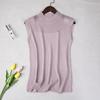 Camisola de Mujer Verano Ropa Exterior Chaleco Cuello Alto Medio Seda de Hielo Lino Alta Elasticidad Tejido de Punto Camisa Base con Top sin Mangas Trbottomy