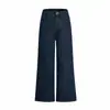 Jeans largo azul escuro vintage transfronteiriço com design de bolso frontal para mulheres, cintura alta, comprimento até o chão, caimento relaxado, Yichun azul