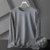 Camiseta de Malha de Seda Gelada de Manga Longa para Verão, Fina, Solta, Respirável, Tamanho Grande, Esportiva, Casual, Tendência, Cor Pura, Camiseta Longa Versátil para Homens