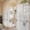 Cortina de Gasa Estilo Chino Estilo Antiguo Nuevo Estilo Estancia en Casa Estudio Salón de Té Zen Tinta Bambú Semisombreado Lino Pantalla para Ventana