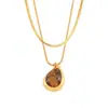 Estilo Maillard Personalidad Diseño Simple Sentido Joyería Geométrico Colgante Forma de Gota Ojo de Tigre Acero Titanio Chapado en Oro Collar