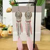 Brincos de Pena Boêmios Europeus e Americanos, Brincos de Franja Estilo Étnico Exagerado Retrô para Feriados, Acessórios de Viagem de Yunnan para Mulheres
