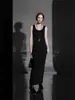 Vestido de tirantes con borde enrollado y escote en U de lana merino, estilo minimalista francés, vestido largo sin mangas para mujer, Otoño e Invierno