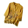 Estilo Novo de Verão de 2026 Estilo Chinês Botões Bordados Camisa de Algodão e Linho Blusa Bordada Artística Vintage
