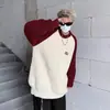 Suéter Patchwork Masculino Inverno Oversize Estilo Japonês Retrô Estilo Preguiçoso Preppy Manga Raglã Casual Solto Malha Tricô