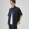 Camisa Jeans Masculina APO Transfronteiriça de Manga Curta Masculina Verão Solta Fashionável Versátil Jaqueta Camisa Casual
