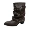 Botines de mezclilla plisados geniales estilo callejero, nuevas botas de montar de moda otoño/invierno 2026 con punta fina para pierna de pantalón, Botas Martin