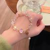 Primavera e Verão nova moda popular super brilhante pulseira de cristal coração de pêssego feminino doce fresco Mori design de nicho pulseira