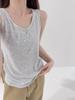 Chaleco de Tencel con Cuello en U y Botones de Concha para Mujer en Verano, Transpirable, Holgado y Ceñido, Camiseta de Tirantes para Capa Interior, Prenda Exterior Delgada