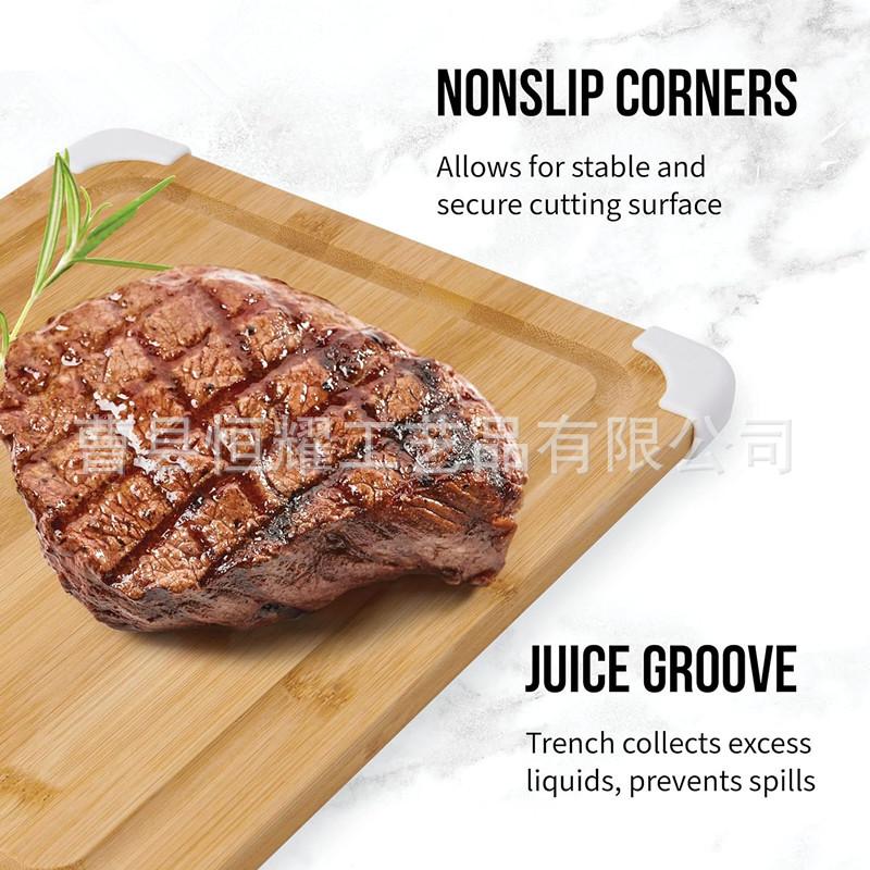 跨境竹制砧板防滑竹切菜板实木牛排面包板带果汁槽案板 BSCI