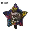 Globo de Película de Aluminio Feliz Año Nuevo Bola Redonda de 18 Pulgadas Banderín Negro de Año Nuevo Globo de Botella de Vino Estrella Decoración de Año Nuevo