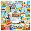 50 pontos turísticos de desenho animado para cidade, paisagem ao ar livre, relógio de viagem, decoração criativa à prova d'água, adesivo para celular, conta de mão