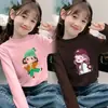 Camiseta Base de Doble Cara de Terciopelo para Niñas con Estampado Otoñal e Invernal, Camiseta de Manga Larga Gruesa Cepillada para Niños, Top de Media Cuello Alto