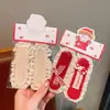 Festival de Invierno Nuevo Año Nuevo Niños Lazo Pegatina Mágica Niñas Flor Tela Pegatina Mágica Ropa de Año Nuevo Roja Cabello